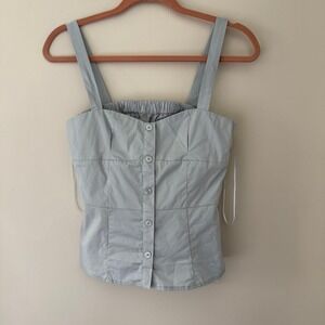 All:Row Light Blue Cotton Button Down Smocked Back Camisole Corset Top Small